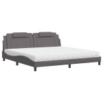 vidaXL Pat cu saltea, gri, 200x200 cm, piele ecologică vidaXL Pat cu saltea, gri, 200x200 cm, piele ecologică
