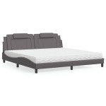 vidaXL Pat cu saltea, gri, 200x200 cm, piele ecologică vidaXL Pat cu saltea, gri, 200x200 cm, piele ecologică