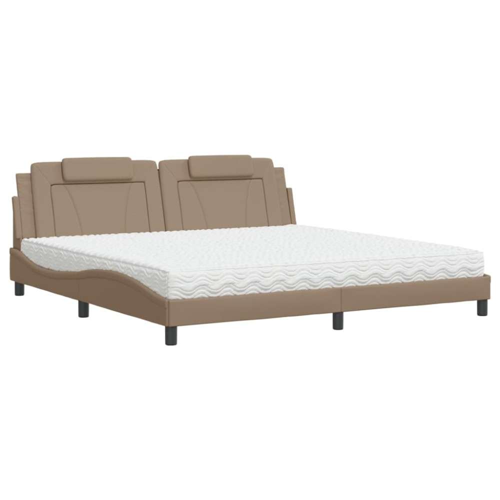vidaXL Pat cu saltea, cappuccino, 200x200 cm, piele ecologică