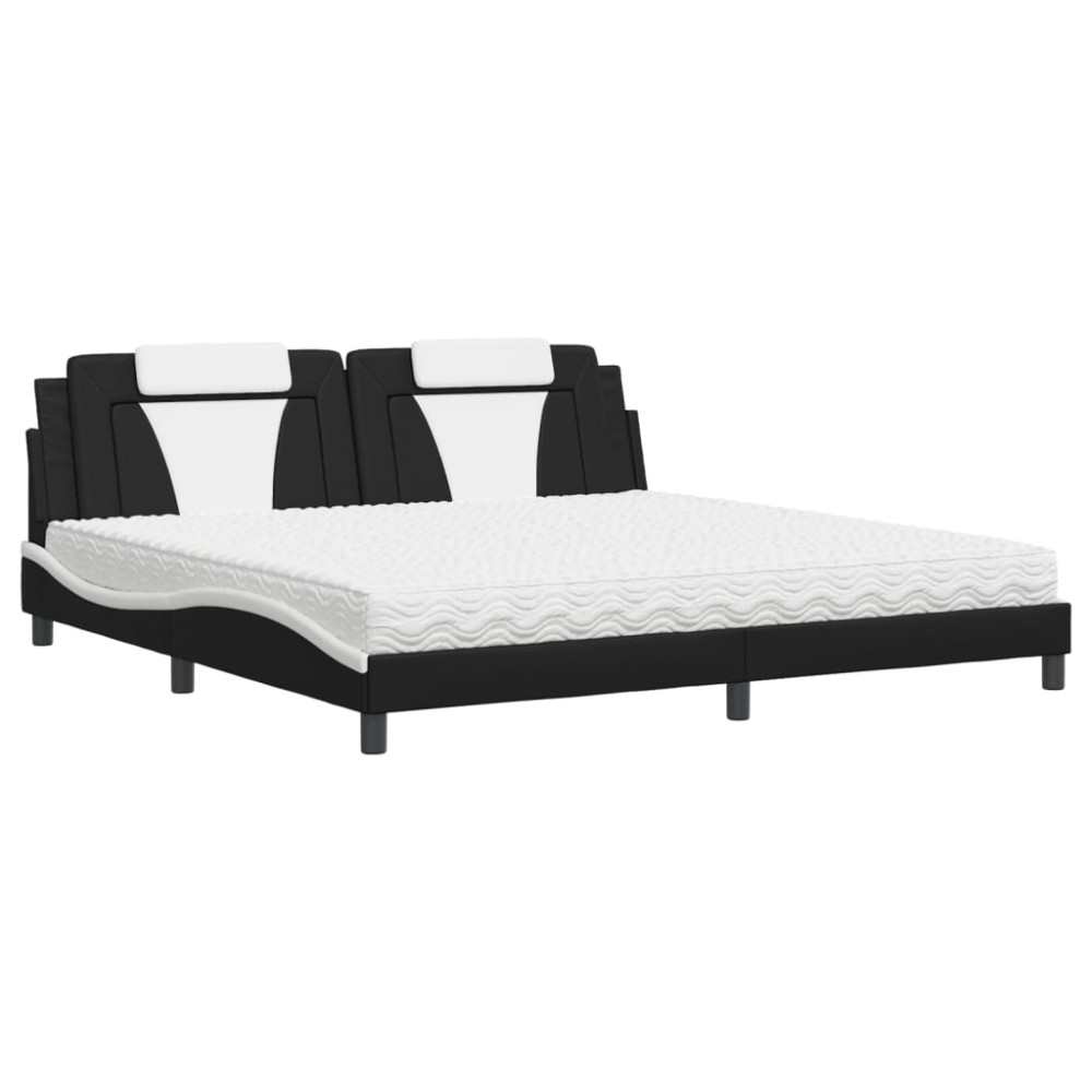 vidaXL Pat cu saltea, negru și alb, 200x200 cm, piele ecologică