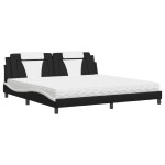 vidaXL Pat cu saltea, negru și alb, 200x200 cm, piele ecologică