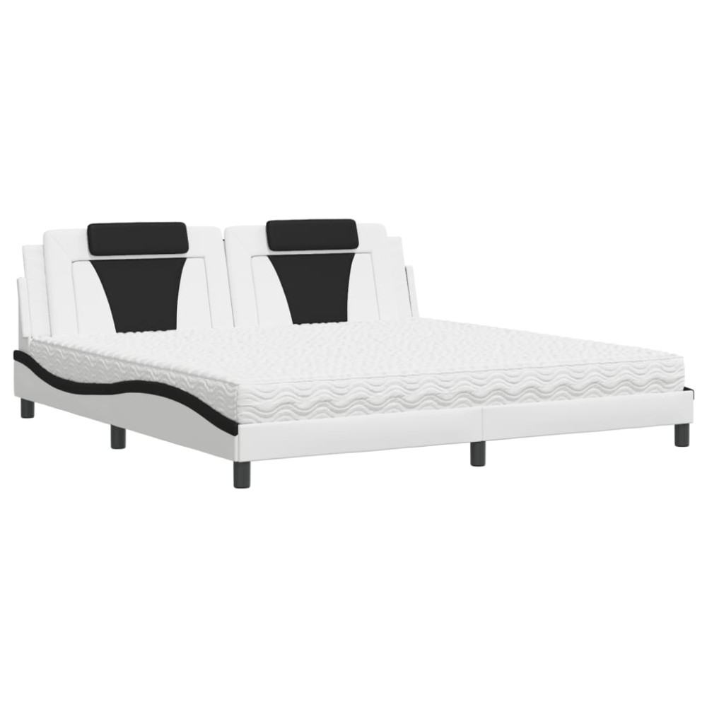 vidaXL Pat cu saltea, alb și negru, 200x200 cm, piele ecologică