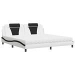 vidaXL Pat cu saltea, alb și negru, 200x200 cm, piele ecologică vidaXL Pat cu saltea, alb și negru, 200x200 cm, piele ecologică