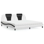 vidaXL Pat cu saltea, alb și negru, 200x200 cm, piele ecologică vidaXL Pat cu saltea, alb și negru, 200x200 cm, piele ecologică