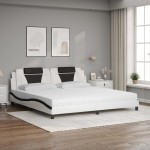 vidaXL Pat cu saltea, alb și negru, 200x200 cm, piele ecologică vidaXL Pat cu saltea, alb și negru, 200x200 cm, piele ecologică