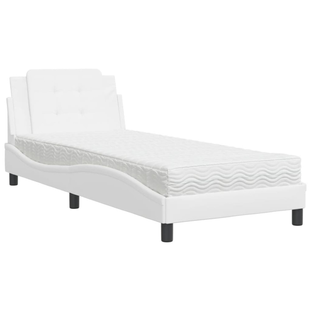 vidaXL Pat cu saltea, alb, 80x200 cm, piele ecologică