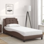 vidaXL Pat cu saltea, maro, 80x200 cm, piele ecologică