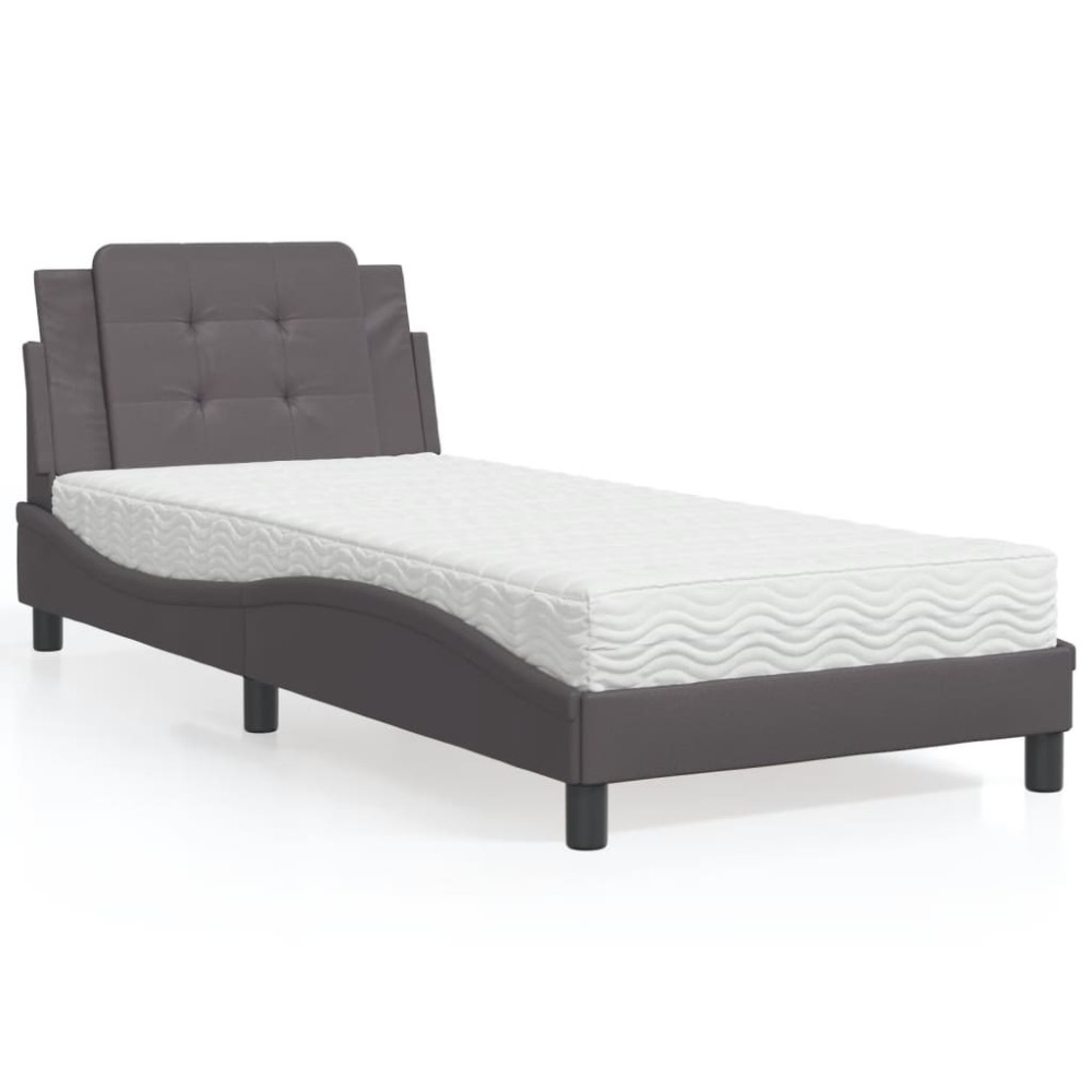 vidaXL Pat cu saltea, gri, 80x200 cm, piele ecologică