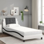 vidaXL Pat cu saltea, alb și negru, 80x200 cm, piele ecologică
