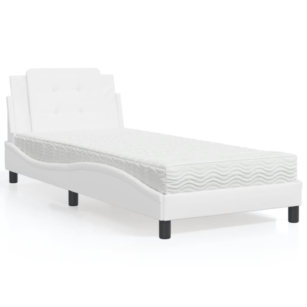 vidaXL Pat cu saltea, alb, 90x190 cm, piele ecologică