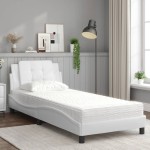 vidaXL Pat cu saltea, alb, 90x190 cm, piele ecologică