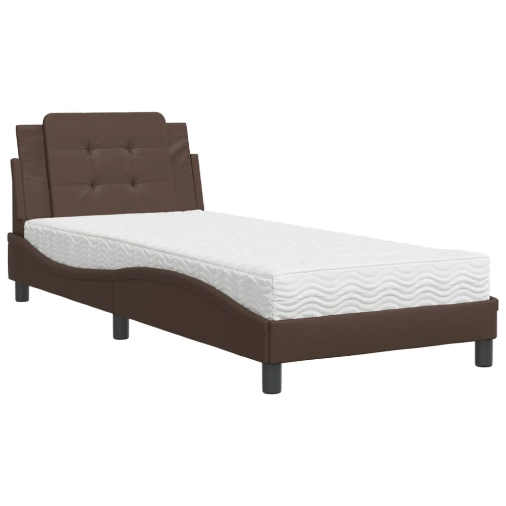 vidaXL Pat cu saltea, maro, 90x190 cm, piele ecologică