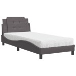 vidaXL Pat cu saltea, gri, 90x190 cm, piele ecologică vidaXL Pat cu saltea, gri, 90x190 cm, piele ecologică