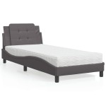 vidaXL Pat cu saltea, gri, 90x190 cm, piele ecologică vidaXL Pat cu saltea, gri, 90x190 cm, piele ecologică