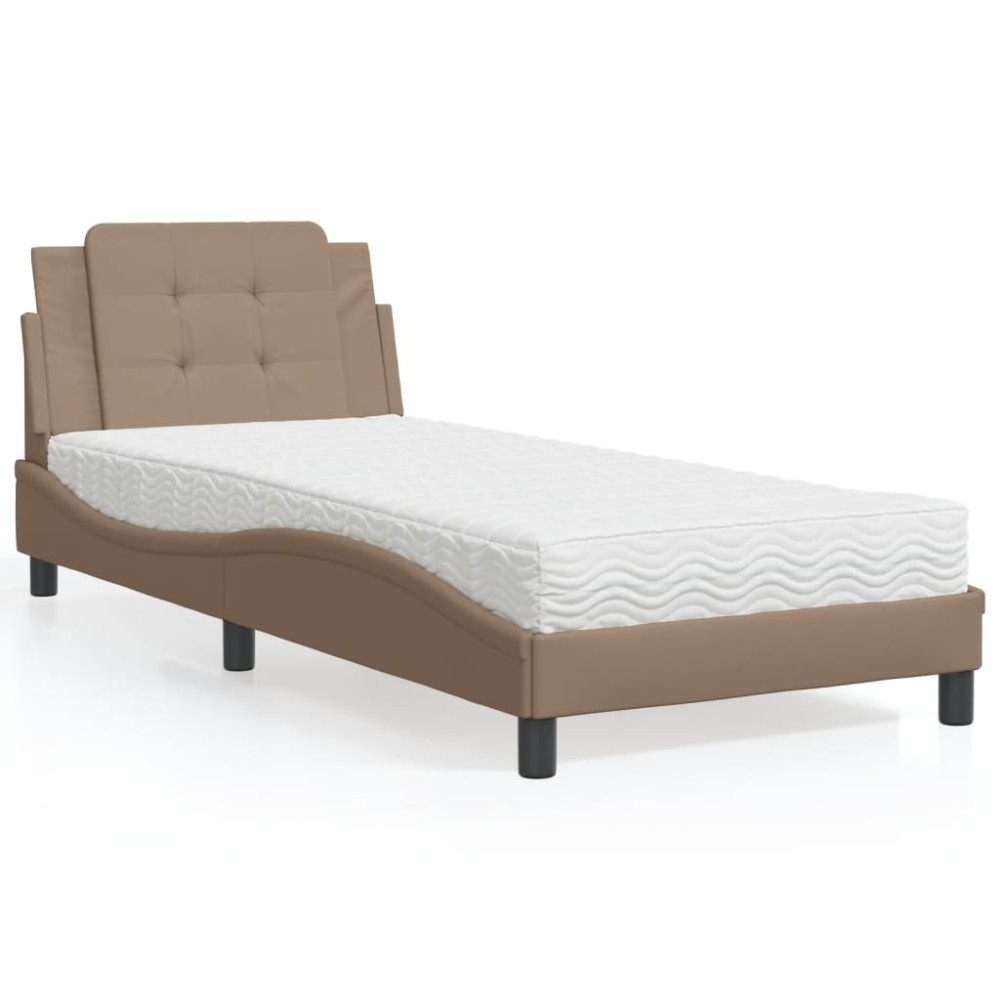 vidaXL Pat cu saltea, cappuccino, 90x190 cm piele ecologică