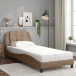 vidaXL Pat cu saltea, cappuccino, 90x190 cm piele ecologică vidaXL Pat cu saltea, cappuccino, 90x190 cm piele ecologică