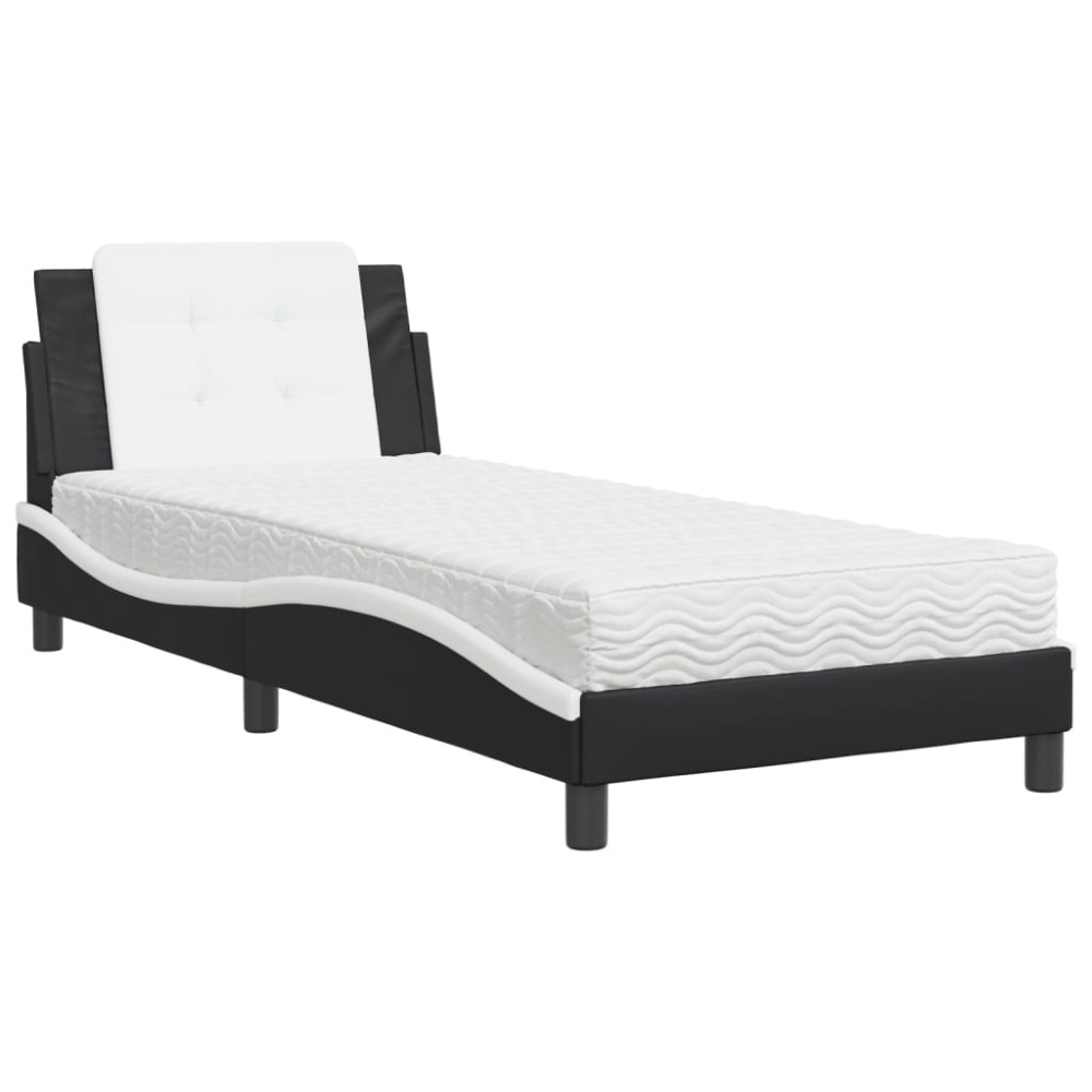vidaXL Pat cu saltea, negru și alb, 90x190 cm, piele ecologică