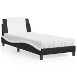 vidaXL Pat cu saltea, negru și alb, 90x190 cm, piele ecologică