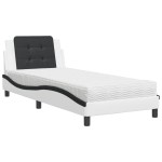 vidaXL Pat cu saltea, alb și negru, 90x190 cm, piele ecologică