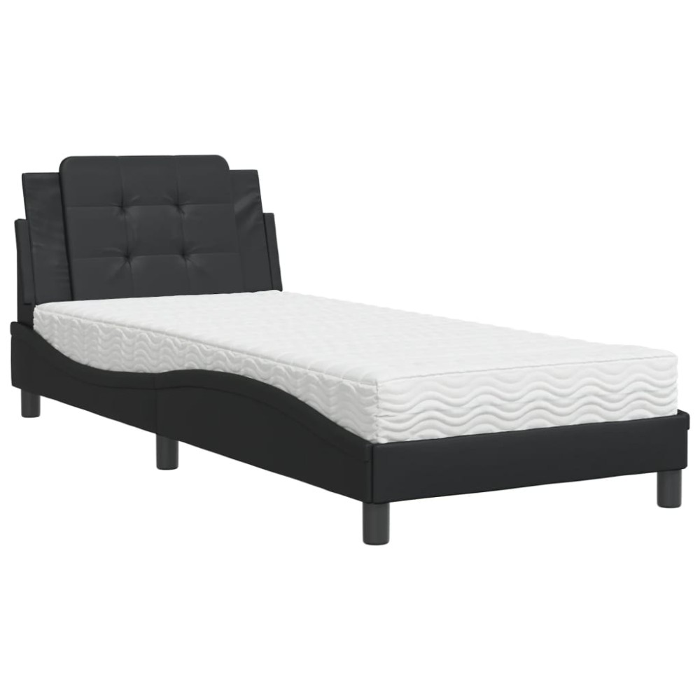 vidaXL Pat cu saltea, negru, 90x200 cm, piele ecologică