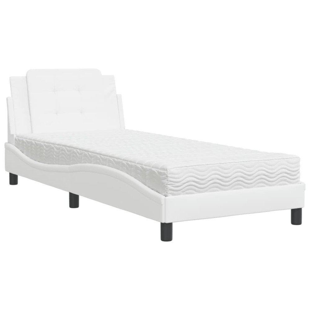 vidaXL Pat cu saltea, alb, 90x200 cm, piele ecologică