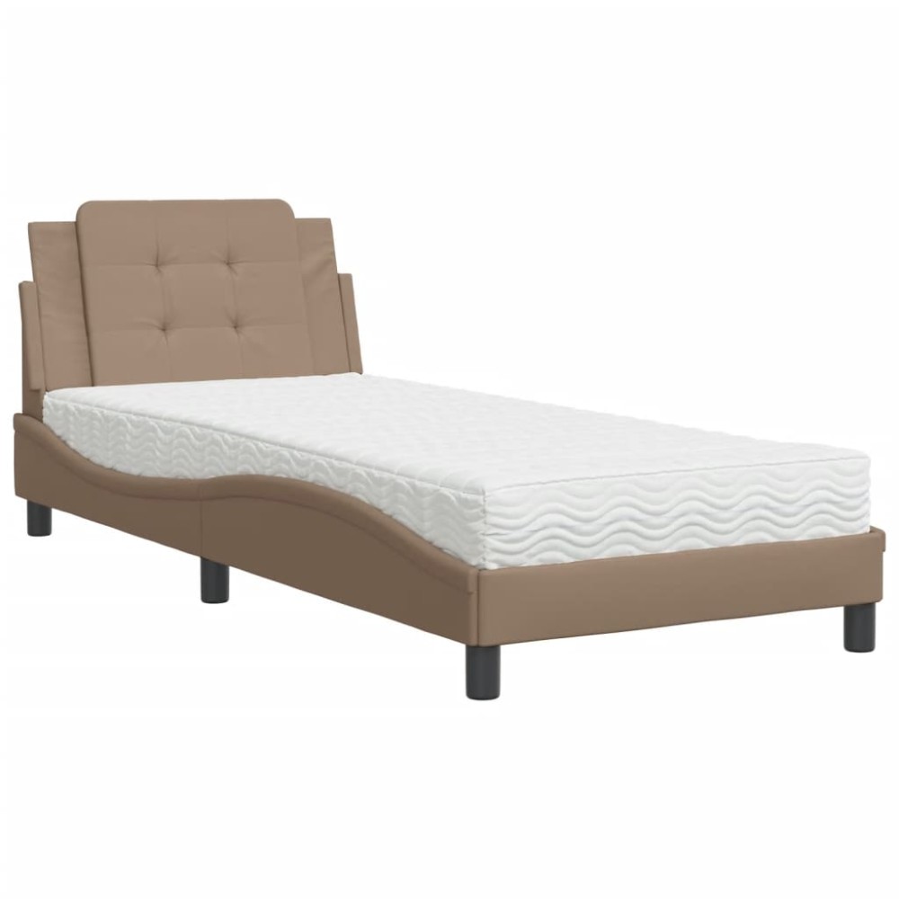 vidaXL Pat cu saltea, cappuccino, 90x200 cm piele ecologică