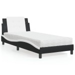vidaXL Pat cu saltea, negru și alb, 90x200 cm, piele ecologică