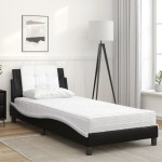 vidaXL Pat cu saltea, negru și alb, 90x200 cm, piele ecologică