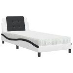 vidaXL Pat cu saltea, alb și negru, 90x200 cm, piele ecologică