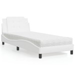 vidaXL Pat cu saltea, alb, 100x200 cm, piele ecologică