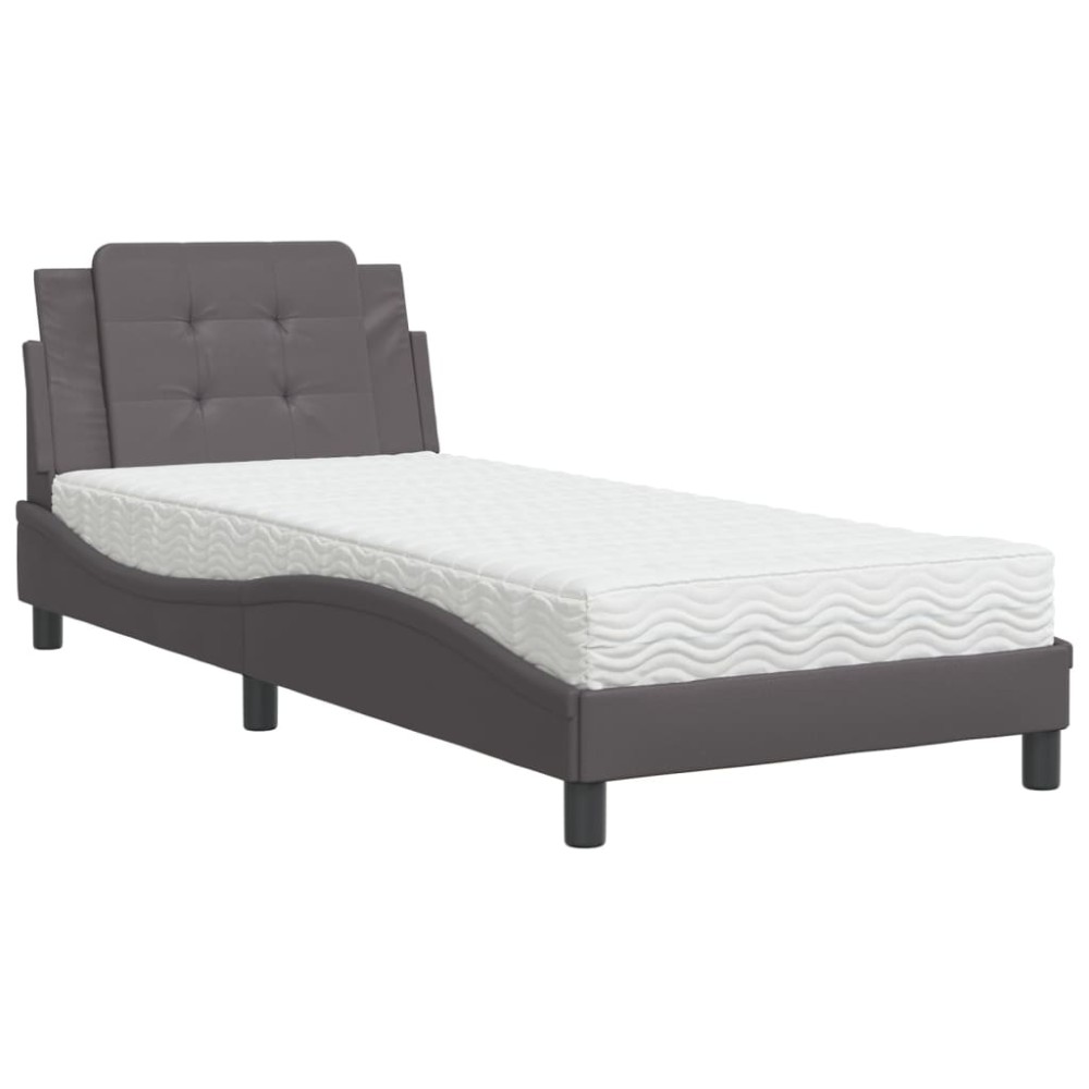 vidaXL Pat cu saltea, gri, 100x200 cm, piele ecologică