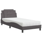 vidaXL Pat cu saltea, gri, 100x200 cm, piele ecologică vidaXL Pat cu saltea, gri, 100x200 cm, piele ecologică