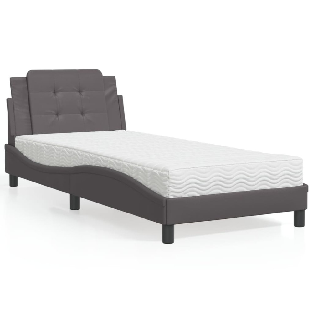vidaXL Pat cu saltea, gri, 100x200 cm, piele ecologică