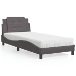 vidaXL Pat cu saltea, gri, 100x200 cm, piele ecologică vidaXL Pat cu saltea, gri, 100x200 cm, piele ecologică