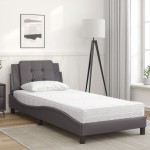 vidaXL Pat cu saltea, gri, 100x200 cm, piele ecologică vidaXL Pat cu saltea, gri, 100x200 cm, piele ecologică
