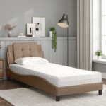 vidaXL Pat cu saltea, cappuccino, 100x200cm piele ecologică