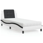 vidaXL Pat cu saltea, alb și negru, 100x200 cm, piele ecologică vidaXL Pat cu saltea, alb și negru, 100x200 cm, piele ecologică