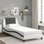 vidaXL Pat cu saltea, alb și negru, 100x200 cm, piele ecologică vidaXL Pat cu saltea, alb și negru, 100x200 cm, piele ecologică