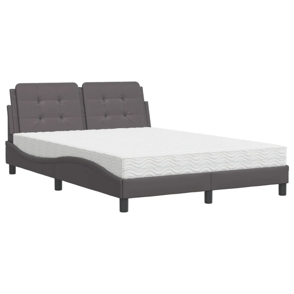vidaXL Pat cu saltea, gri, 120x200 cm, piele ecologică