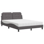 vidaXL Pat cu saltea, gri, 120x200 cm, piele ecologică vidaXL Pat cu saltea, gri, 120x200 cm, piele ecologică