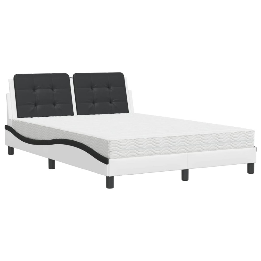 vidaXL Pat cu saltea, alb și negru, 120x200 cm, piele ecologică