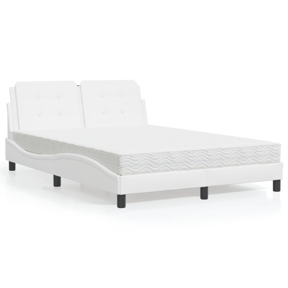 vidaXL Pat cu saltea, alb, 140x190 cm, piele ecologică