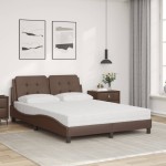 vidaXL Pat cu saltea, maro, 140x190 cm, piele ecologică vidaXL Pat cu saltea, maro, 140x190 cm, piele ecologică