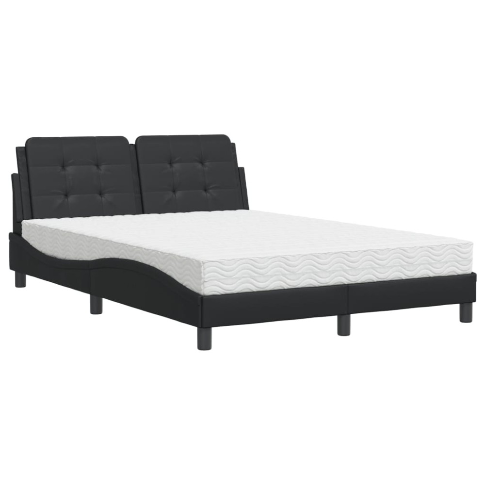vidaXL Pat cu saltea, negru, 140x200 cm, piele ecologică