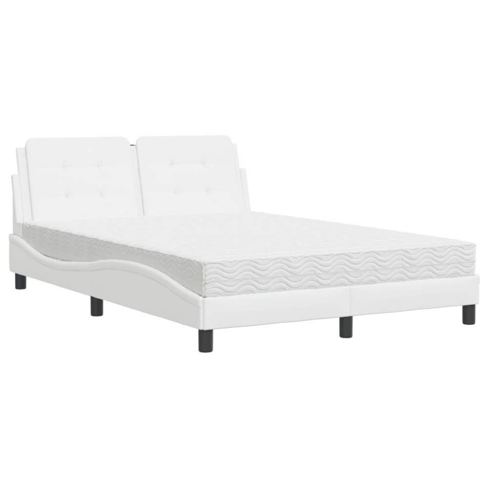 vidaXL Pat cu saltea, alb, 140x200 cm, piele ecologică
