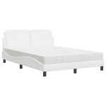 vidaXL Pat cu saltea, alb, 140x200 cm, piele ecologică