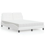 vidaXL Pat cu saltea, alb, 140x200 cm, piele ecologică