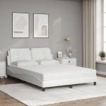 vidaXL Pat cu saltea, alb, 140x200 cm, piele ecologică