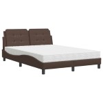 vidaXL Pat cu saltea, maro, 140x200 cm, piele ecologică vidaXL Pat cu saltea, maro, 140x200 cm, piele ecologică