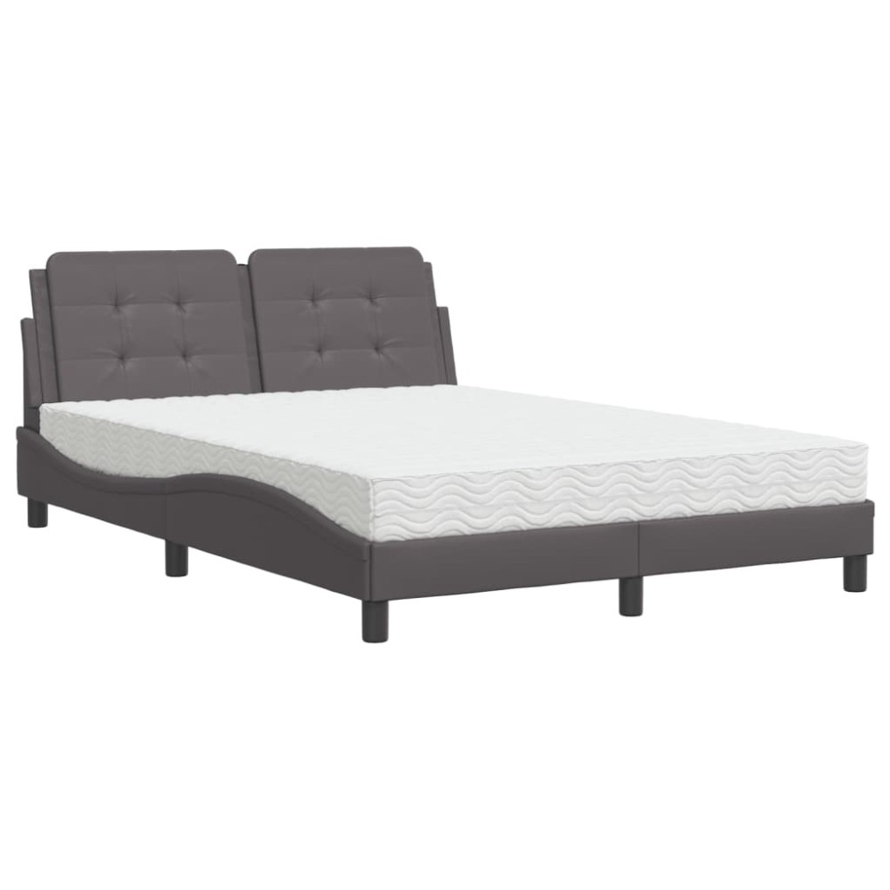 vidaXL Pat cu saltea, gri, 140x200 cm, piele ecologică